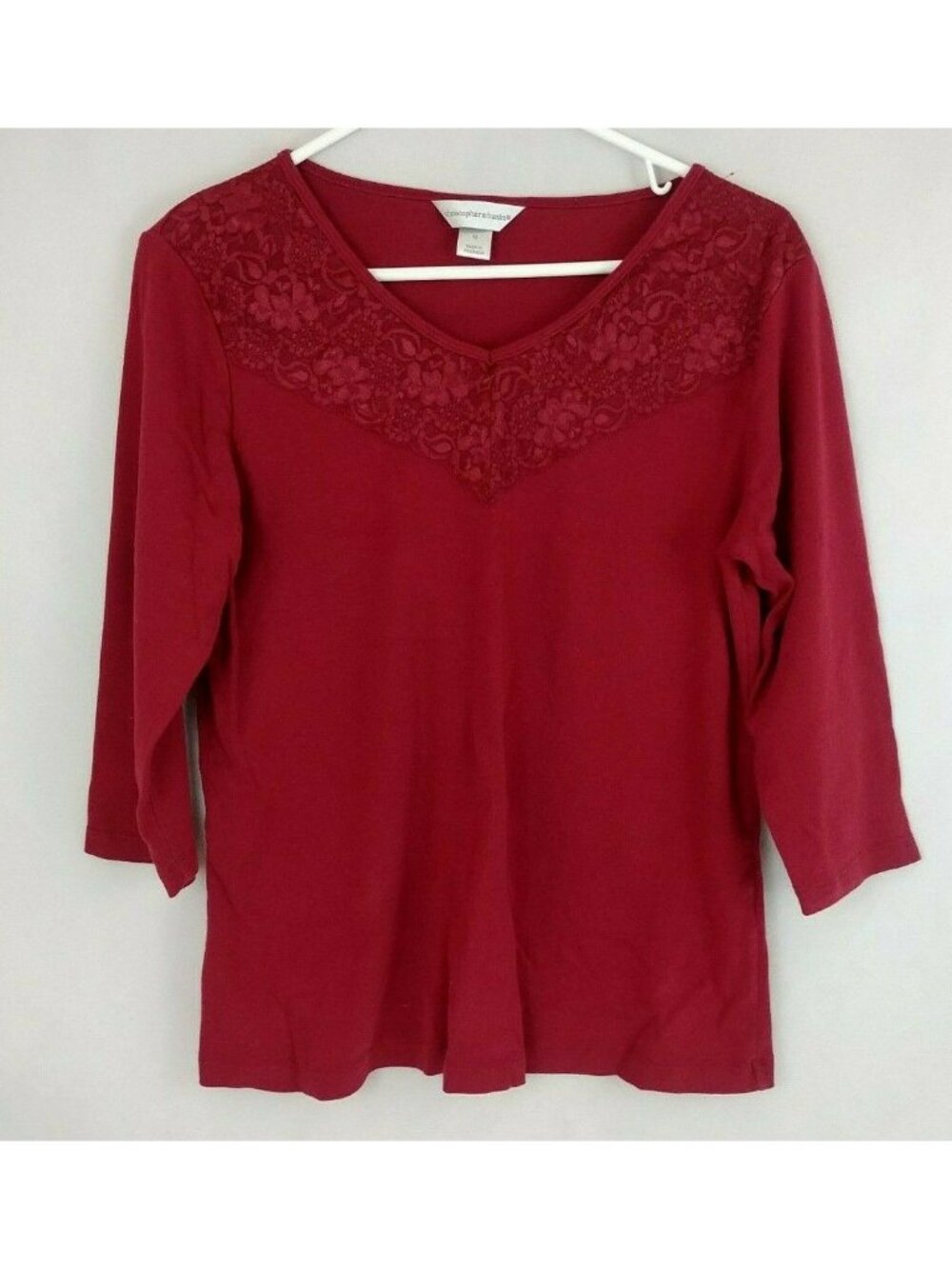 Christopher & Banks 3/4 Sleeve Burgandy Red Blouse With Lace Size M